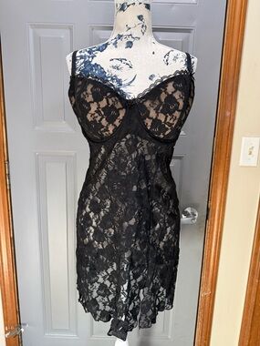 smart & sexy Black Lace Sheer Chemise Slip (40D)